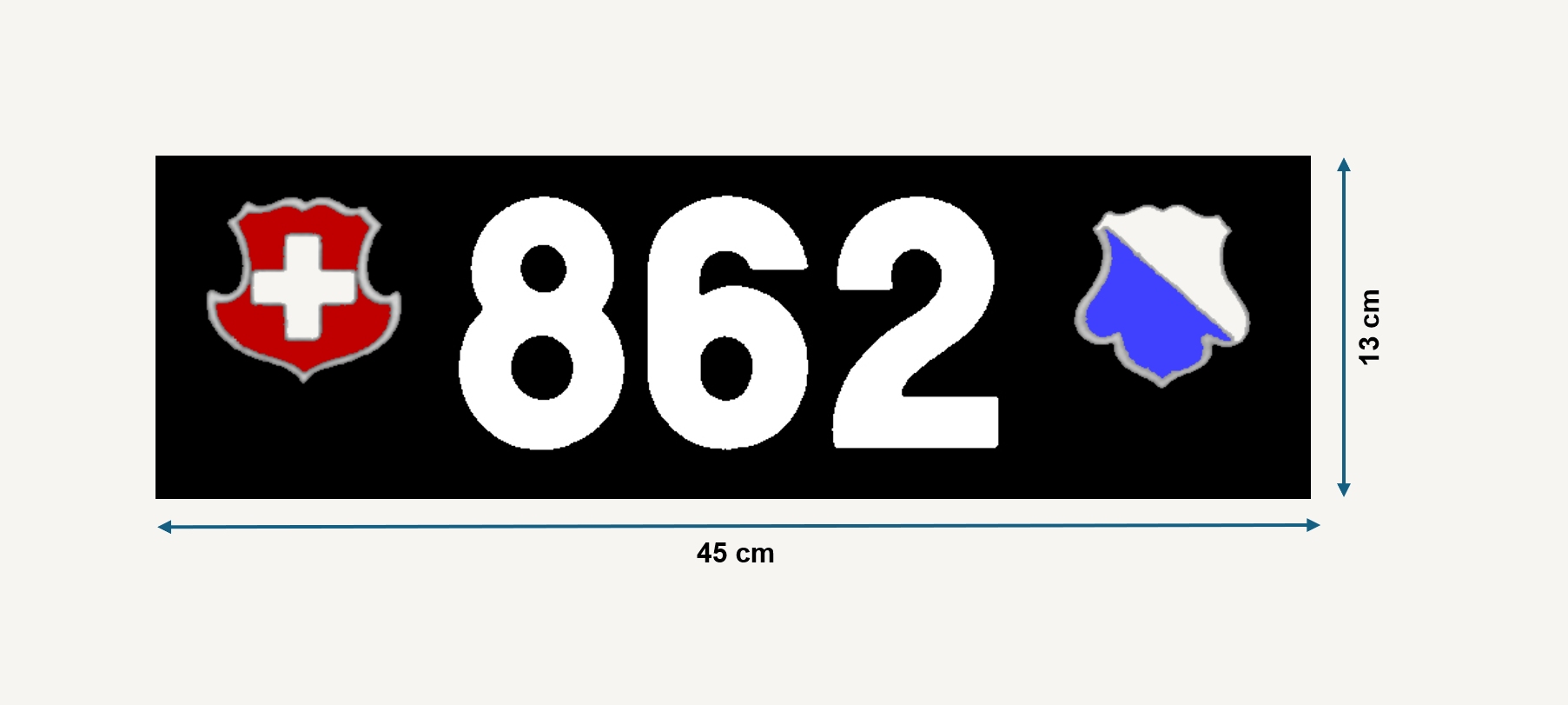 Zürcher hinteres Auto-Kontrollschild der Konkordatszeit im Format 45 × 13 cm mit Massangaben.