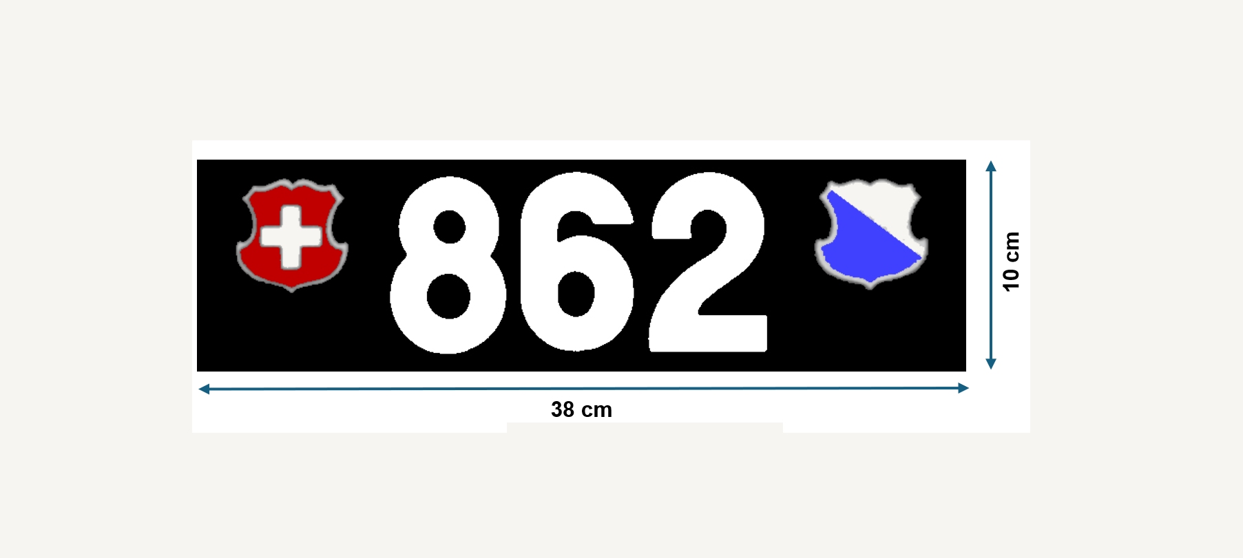 Zürcher vorderes Auto-Kontrollschild der Konkordatszeit im Format 38 × 10 cm mit Massangaben.